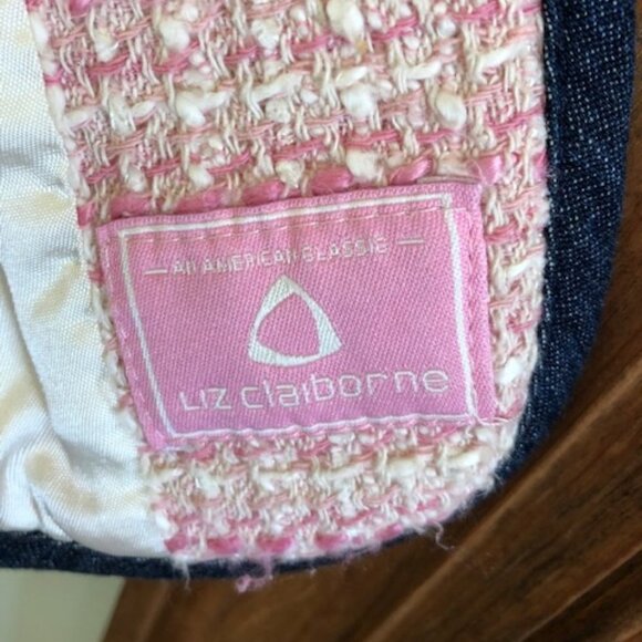 LIZ CLAIBORNE Vintage Nubby Tweed Denim Accent Trim 3/4 Sleeve Jacket … - Picture 10 of 12